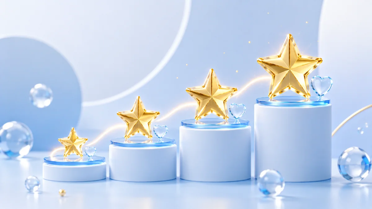 口コミが増えていくイメージ(金の星の階段の3Dビジュアル)