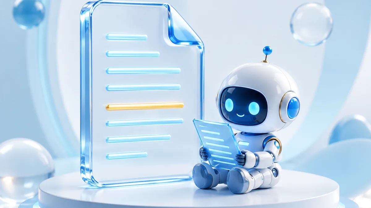 llms.txtとは?のイメージ(AIに向けたテキストファイルとサイト構造の3Dビジュアル)